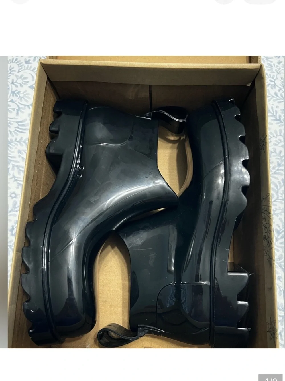 Free People High Street Black Chunky Rain Boots – Glossy Waterproof Style